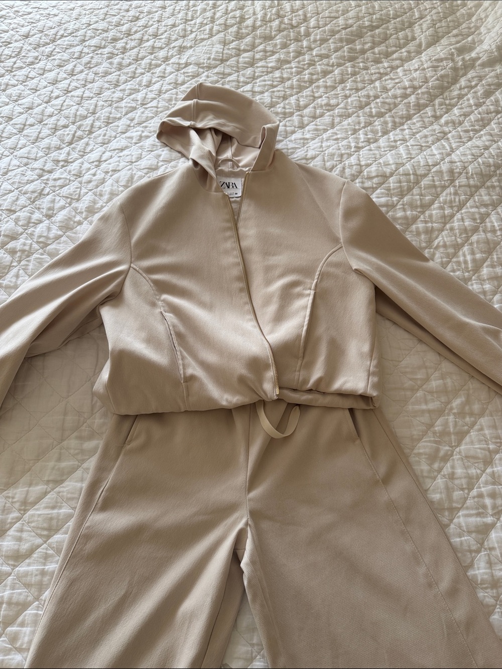 Zara Stone Beige Hooded Jumpsuit